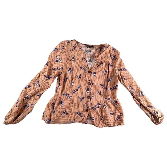 One Clothing Shirt Womens Small Business Long Sleeve Button Up V-Neck Peplum - Picture 1 of 6